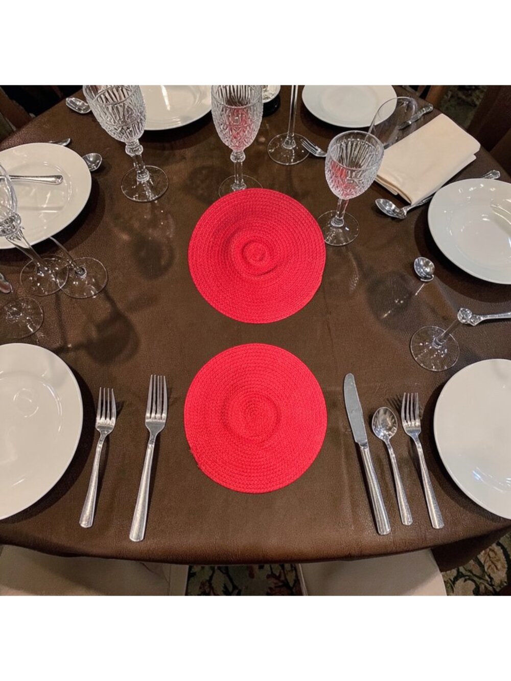 Set of 2 Red Braided Round Placemats 14" Farmhouse Table Decor